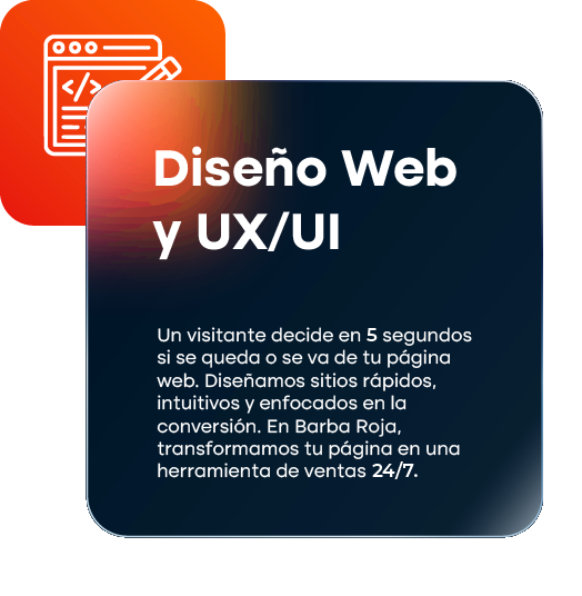 Servicio de diseño web y UX/UI profesional para crear experiencias digitales atractivas y funcionales por Barba Roja Agency.